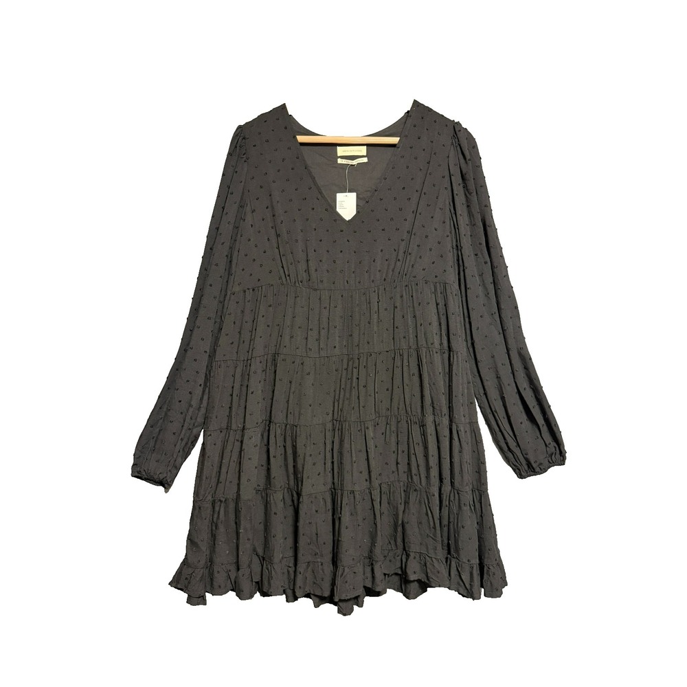 Urban Outfitters Black Clip Dot Tiered Mini Dress Boho Cottagecore Romantic M